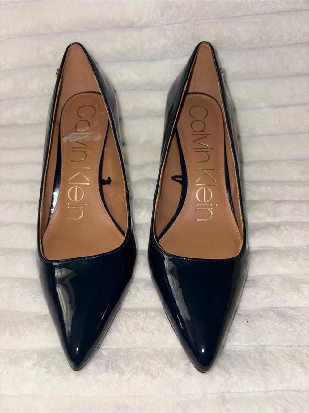 Calvin Klein Navy Blue Patent Pointed-Toe Women's Heels 8M